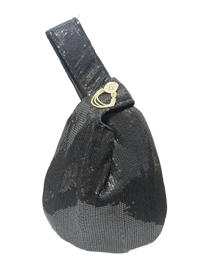 ATHZ Ethnic Handbags for Women Sequin work artisan potli bags Handcrafted Self Design (Black) - Image 1
